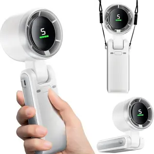 3-in-1 Turbo Portable Handheld Fan, 5-Speed Cooling, 3600mAh Battery Life, Digital Display, Foldable USB/Type-C Rechargeable for Travel Camping