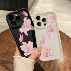 Chic Lily Charm Pattern TPU Phone Case for iPhone 17 16 15 14 Pro Max 13 12 11 XR XS Plus Shockproof Drop Protection Rugged Durable Silicone Cover Cellphone Protective Protector Smartphone