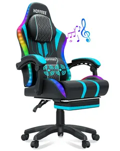 Big and Tall Gaming Chair with Speakers Office Chair with Footrest Heavy Duty Gamer Chair with Lumbar Support Height Adjustable 360-Swivel Seat and Headrest for Adults, 400lbs Gaming Chair Ergonomic Massage comfortable office chair computer desk chair