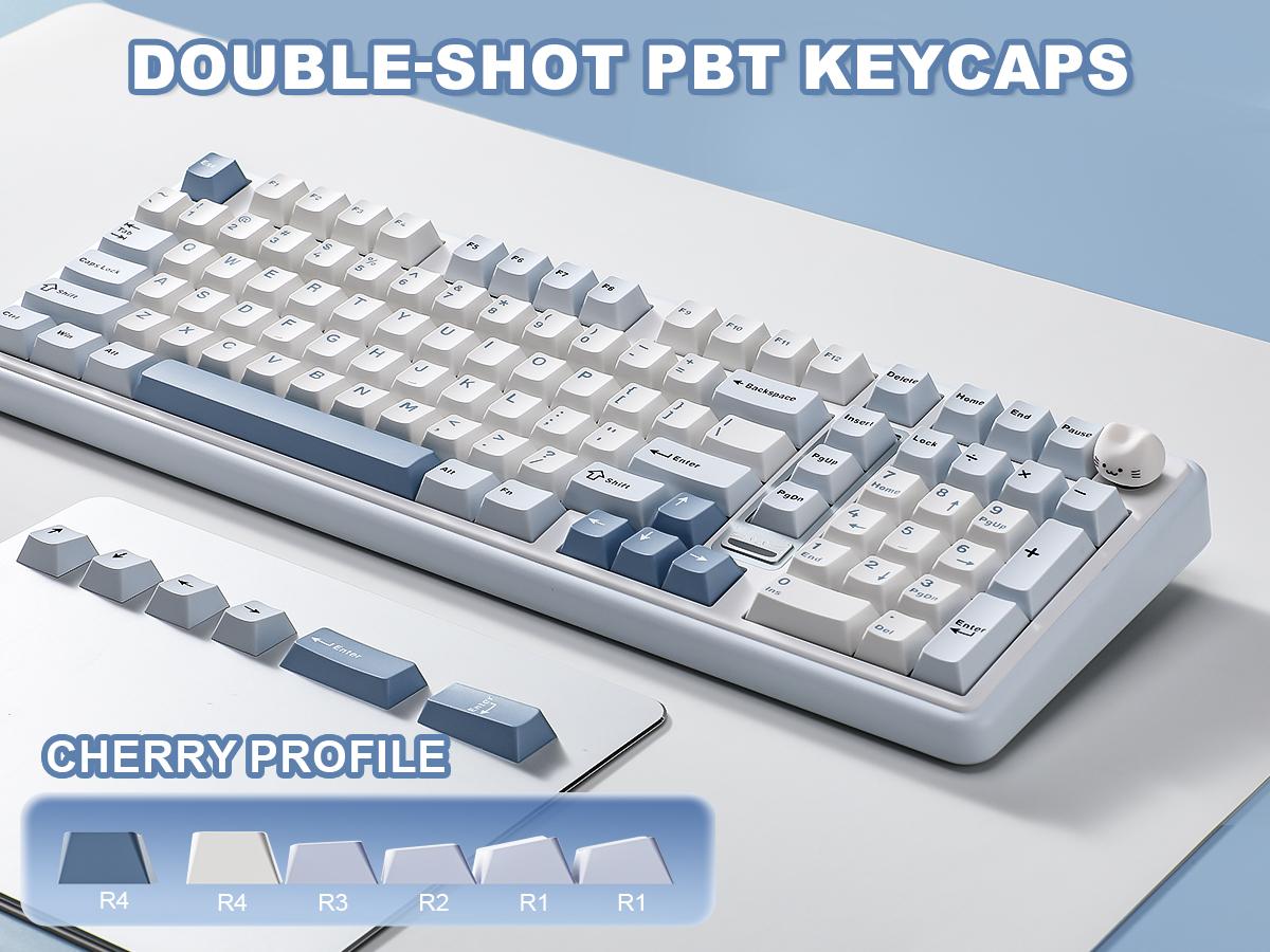 YUNZII B98 PRO Wireless Mechanical Keyboard, QMK/VIA Gaming 96% Layout with Numpad and Cute Cat Knob, BT/2.4G/USB-C, Pre-Lubed Switch Hot Swap Gasket, RGB for Win/Mac