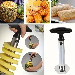 A Stainless Steel Pineapple Corer And Slicer That Is Ergonomically Designed for Comfort. This Multifunctional Tool Is Great for Removing Cores from Fruits Like Strawberries And Is a Handy Kitchen Gadget for Peeling And Slicing. The Pineapple Corer A