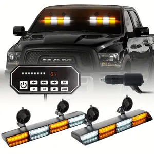 2x16.8 inch Emergency Strobe Lights with Control, 48LED Flashing Interior Windshield Light Bar with 4 Vacuum Suction Cups Dash LED for Trucks Vehicles