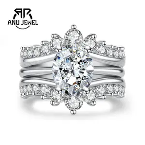 AnuJewel Moissanite Engagement Rings Bridal Set Oval Cut 3CT D Color VVS1 S925 3-in-1 Wedding Promise Ring for Women Classic Jewelry Ring with Certificate