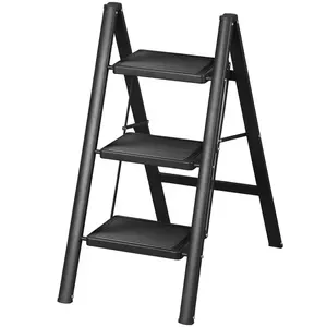 Zeny 3-Step Ladder Folding Steel Step Stool Wide Pedal Anti-Slip Max 330lbs for Home Kitchen Garage Black Stable Safe Steady Compact Portable Multi-Use