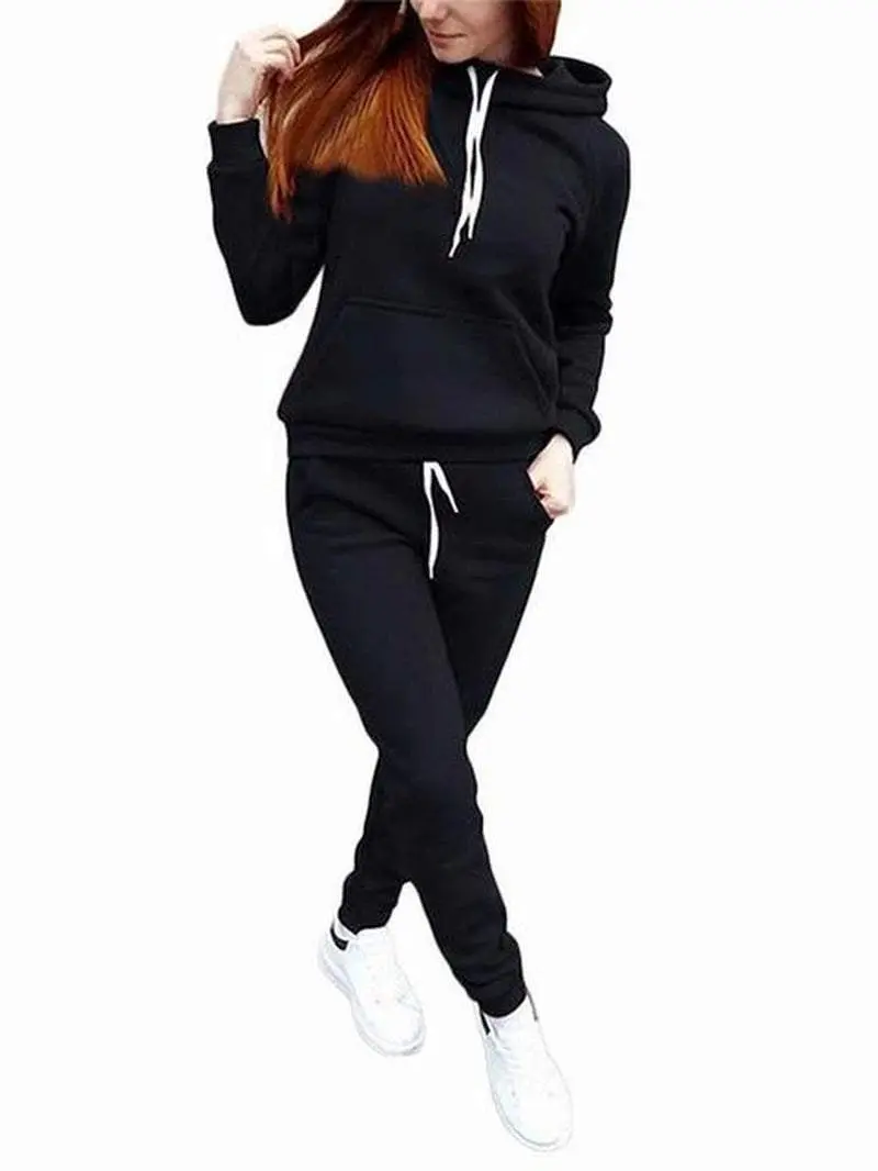 Autumn Women'S Fleece Tracksuit 2 Pieces Set Pullover Hoodies+Pants Sport Suit Female Winter Warm Sweatshirt Suit for Woman