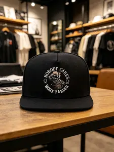 1pc "Nobody Cares, Work Harder" Skull Print Flat Bill Snapback Cap - Adjustable, Funky Street Hip-Hop Style, 100% Polyester Baseball Hat with Flat Brim for Men & Women
