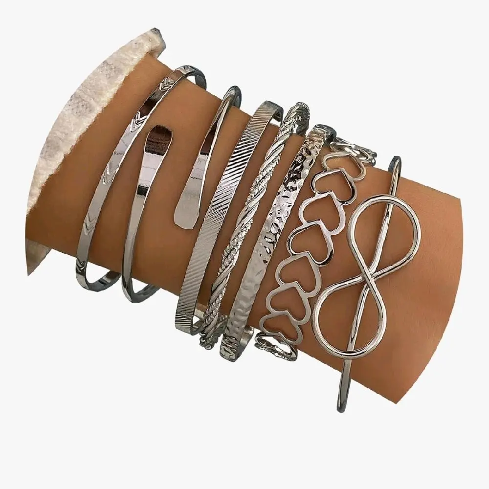 Silver Bangle Bracelet for Women, 14k Multilayer Charm Textured Stackable Bracelets Lightning Bangles Indian Chunky Cuff Fashion Jewelry Gift