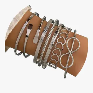 Silver Bangle Bracelet for Women, 14k Multilayer Charm Textured Stackable Bracelets Lightning Bangles Indian Chunky Cuff Fashion Jewelry Gift
