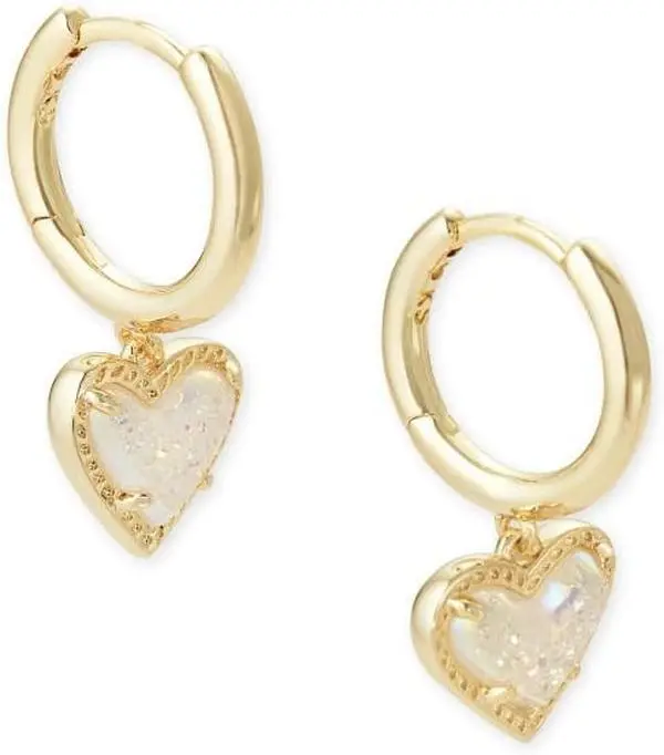 Kendra Scott Ari Heart Huggie Earrings - Gold Iridescent Drusy 4217710117, Hoop Earrings, Asymmetrical
