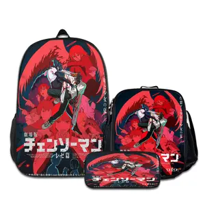 3PCS Chainsaw-Man-Backpacks for Girls Set, Cute School Backpack for Girls Boys with Lunch Box and Pencil Case, Aesthetic Bookbag for Teens, Lightweight Classic Backpack for Travel, Work, Picnic A-31