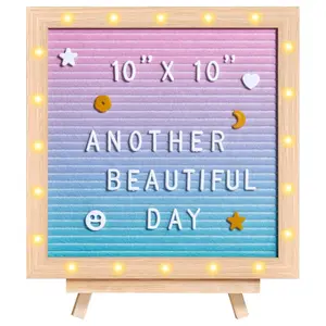 Spring new arrivals Gradient Felt Letter Board, 10"x10" Felt Message Board, Changeable Sign Boards with 510 Letters, Stand, and Built-in LED Lights, Baby Announcement Sign for Home Classroom Office Decor Wedding