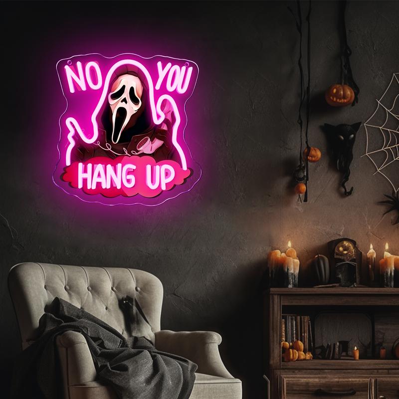Ghostface No You Hang Up Spooky Halloween Neon Sign LED Wall Decor for Bars Man Caves Horror Party Game Rooms Window Lights