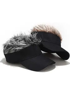 2 Pack Mens Visor Cap Wig Adjustable Baseball Cap Golf Hats with Fake Hair