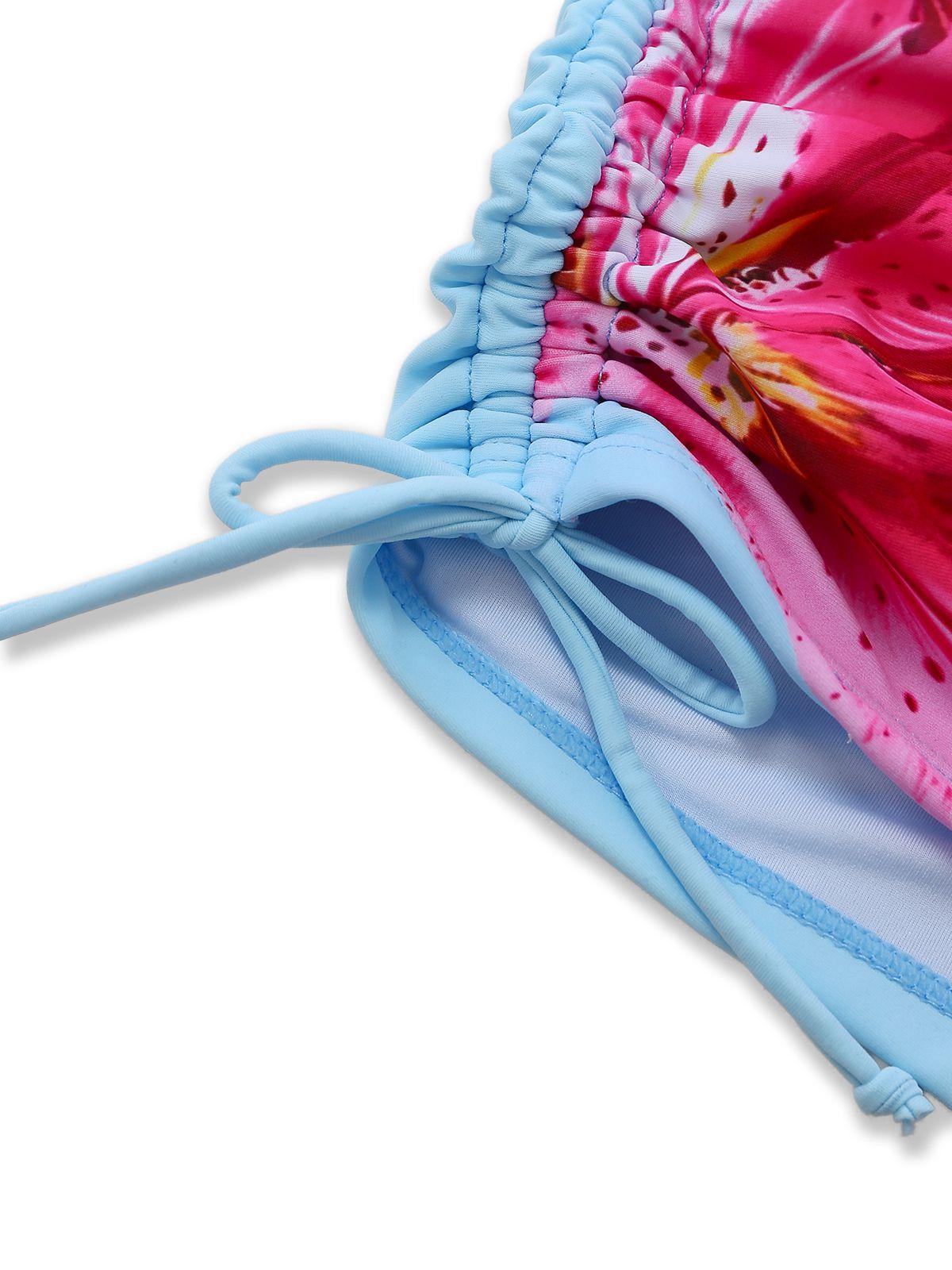 1950s Lily Floral Solid Lace-Up Tankini Shorts Set