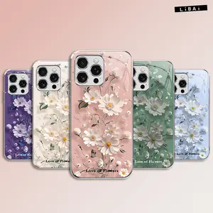 Creative Paper-Cut Flowers Electroplated Glass Phone Case for iPhone 17-11 & Galaxy S25-S21 - Shockproof Protection Cover--975