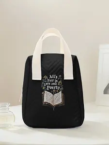 Floral Book Pattern Reusable Women's Handbag, Cosmetic Storage Bag with Compartments, Ideal for School, Work, Travel, Business Trips