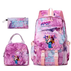 New 3 Piece Colorful Kpop Girl Themed Backpack Set, Fashion Versatile School Bag With Lunch Bag And Pencil Case For Teen Girls