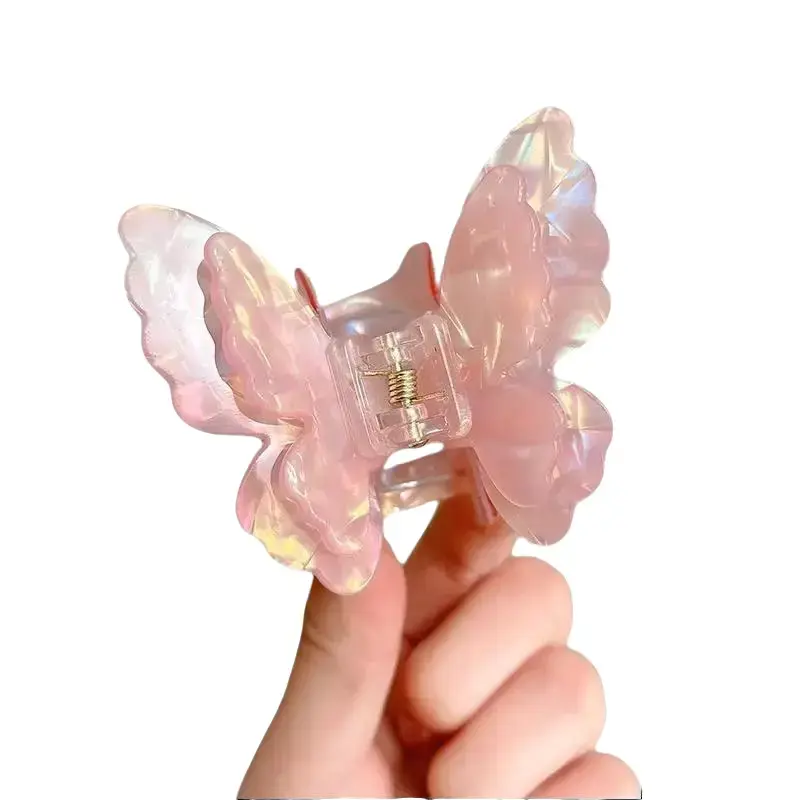 Butterfly Hair Claw Clip - Sweet Marbled Peach Acetate, Lightweight Synthetic, Sturdy Anti-Slip Spring, Exquisite Design for Everyday Casual Wear