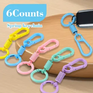 6 Counts Metal Keychain Clips, Quick Release Keychain with O Rings, Small Carabiner Clip for Keys Car keychain Random Color
