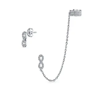 Love Symbol Ear Cuff Cartilage Threader Wrap Infinity Earring CZ Stud Set Gold