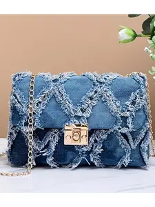 Fashion Vintage Gradient Blue Denim Bag, Elegant Shoulder Bag, Casual Versatile Crossbody Chain Bag for Women, Daily Use Fashion Accessory, Denim Shoulder Satchel