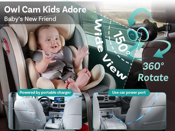 OTTOCAST Baby Car Camera &Wireless CarPlay Adapter,1080P HD Rear Seat Monitor Display on Car Screen,150°Wide Angle No-Glow Night View, Safety for Kids & Infants
