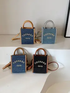 STylish letter-printed denim handbags versatile single-shoulder messenger bags