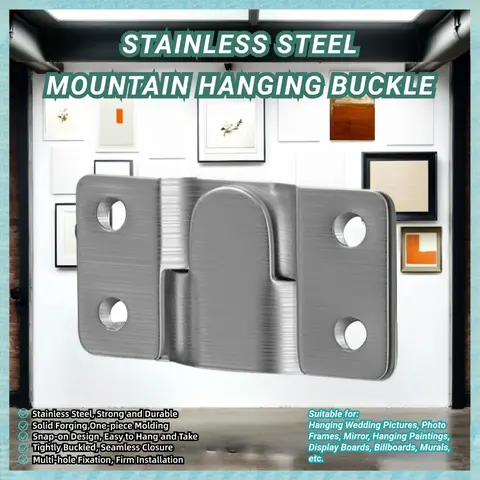 Stainless Steel Mountain Hanging Buckle Mounting Brackets - Heavy-Duty Z-Clip Lock-In No-Screw Interlocking Hook, Countersunk Holes Align Fast, Seamless Flush Wall Finish, Fits Headboards & Walls, Reusable Fall Prevention Home Supply