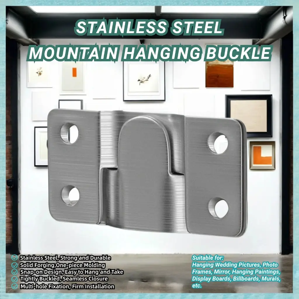 Stainless Steel Mountain Hanging Buckle, Large Flush Mount Picture Frame Hook, Interlocking Heavy Hanging Paintings Hook, Hangable Wall Mount Headboar