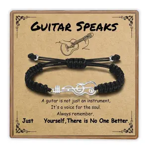 Music Gifts Guitar Bracelet for Women and Men Teacher School Accessories Black White Choir Student Musical Lovers Marching Band