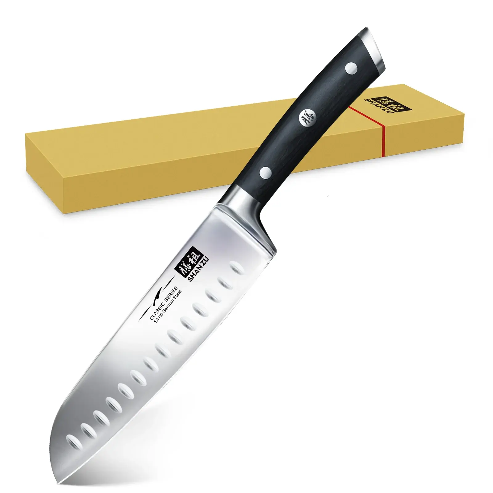 SHAN ZU Classic 7-in German High Carbon Steel 3-Blade Kitchen Knife, Lightweight Stainless Steel Cooking Knife for Kitchen Use, Cooking Knives