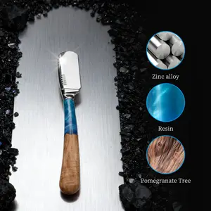 Men's Manual Facial Shaver, Vintage Safety Razor, Resin Zinc Alloy Double Blade, Non-Slip Handle, Suitable for Beard & Hair, Blue Color