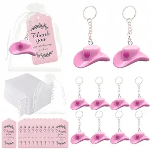 30pcs pink cute hat keychains, including 10 pink love cowboy hats, 10 pink cardstock sheets and 10 white mesh bags, suitable for creative gift keychains, bags, pendants, birthday party favors, birthdays, weddings, carnivals wait, Key Fob, Keychain Jewelry