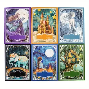 60 vintage material stickers featuring animals, fairy tale characters, plants and flowers, houses, and themes from fairy tale series, washi paper material in vintage style for DIY notebook decoration and scrapbook material sticker pack.