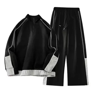 Men’s Korean-style retro collar pullover hoodie set, autumn, casual, American style, two-piece outfit