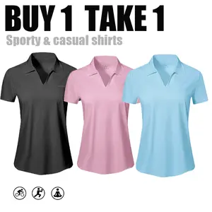 Buy 1 Get 1 Free Women's Sport Polo Top | Lightweight V-Neck Gym shirt, Tennis ActivewearChristmas & Black Friday Breathable Fabric Womenswear Casual Everyday Love Piece Spandex