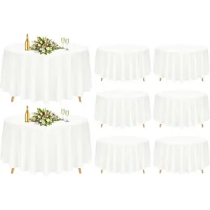 8 Pack 120 Inch Ivory Round Table Cloths, Round Tablecloth Wrinkle Resistant Washable Table Cover for Wedding,, Dining,Banquet,Buffet