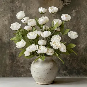 Mkono 6 Pcs Peony Artificial Flowers, 27" Faux Flowers for Vase Silk Flower Bouquet with Stems Fake Floral Arrangements Dining Table Centerpieces for Home Kitchen Party Decor