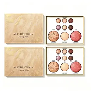 Makeup set (two boxes): Gold-infused all-in-one makeup palette featuring eyeshadow, contour, blush, highlighter, and under-eye brightening—one versatile palette for multiple looks; multifunctional makeup palette; blush makeup palette.