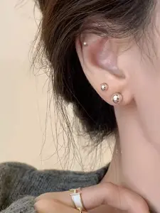 Three-Pair Ball Stud Earrings Set, Zircon Gemstone, Silver Color, No Choking Hazard, Daily Wear Jewelry, Luxury High-End Feel