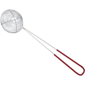Hot Pot Strainer Spoons, Skimmer Slotted Scoop for Boba Pearls, Stainless Steel Spider Strainer with Handle, Mini Wire Mesh Colander for Cooking (2.5 inch, Red)