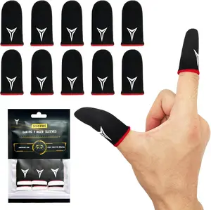 10 PCS Mobile Phone Gaming Finger Sleeves, Nuozme Touchscreen Device Accessories, 0.15mm Superconducting Nanofibers, Smooth Feel, Anti-Sweat, Extremely Thin, Red Edge, Compatible with Smartphones, Smartphone