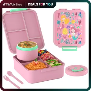 Bento Box Insulated Hot Food Jar with 8 oz Soup Warmer 4 Compartments for School Trips Leak-Proof Portable Lunch Container with Utensils Great Gift for All Kitchen Supplies