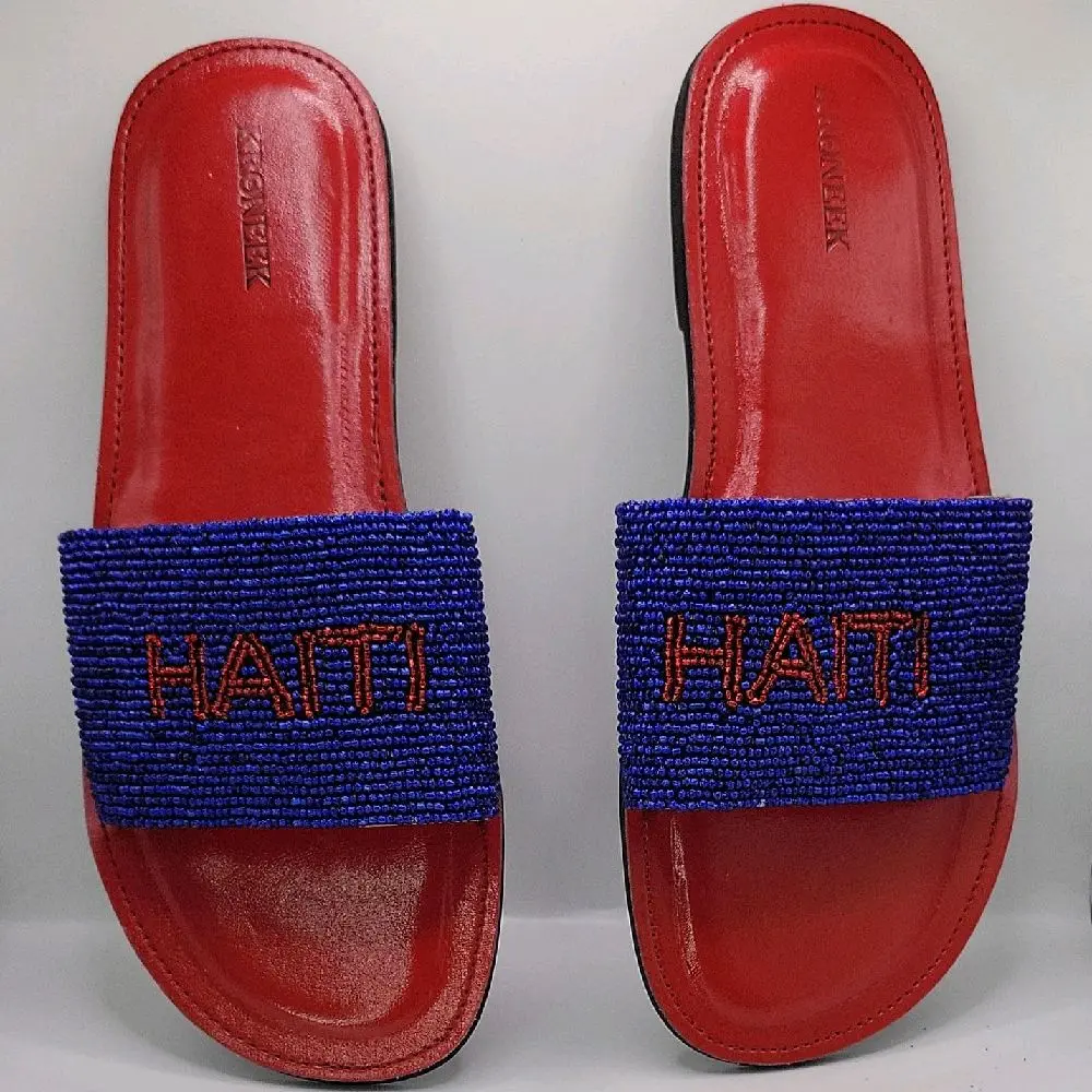 Haiti Handmade Beaded Sandals – Red & Blue | Cultural Fashion | Kroneek