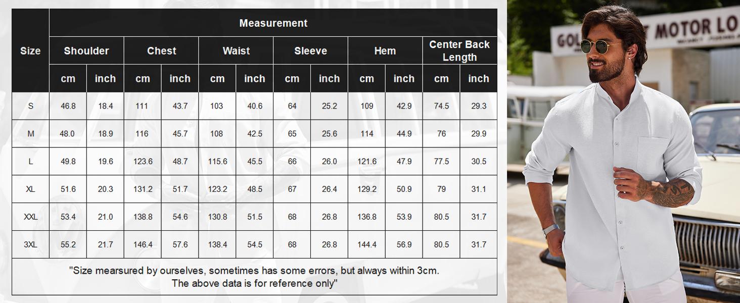 COOFANDY Men's Shirt Long Sleeve Linen Shirt Band Collar Button Down Shirts Oxford Dress Shirt