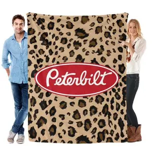Peterbilt Truck Leopard Print Flannel Blanket - Soft Cute Funny Blanket for Bed Sofa, Holiday Gifts for Halloween Thanksgiving Father's Day