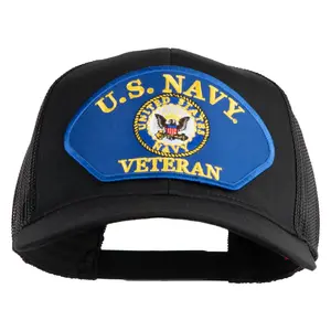 U.S. Navy Veteran Emblem Blue Patched Solid Cotton Twill Mesh Prostyle Cap