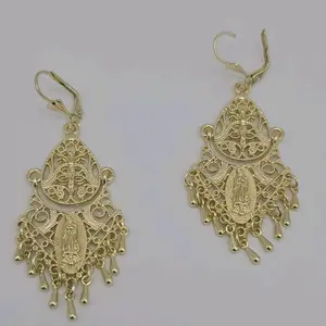 Earrings fashion style gold-plated Virgin Mary  beautiful religious design Virgin Mary with Christ on the cross