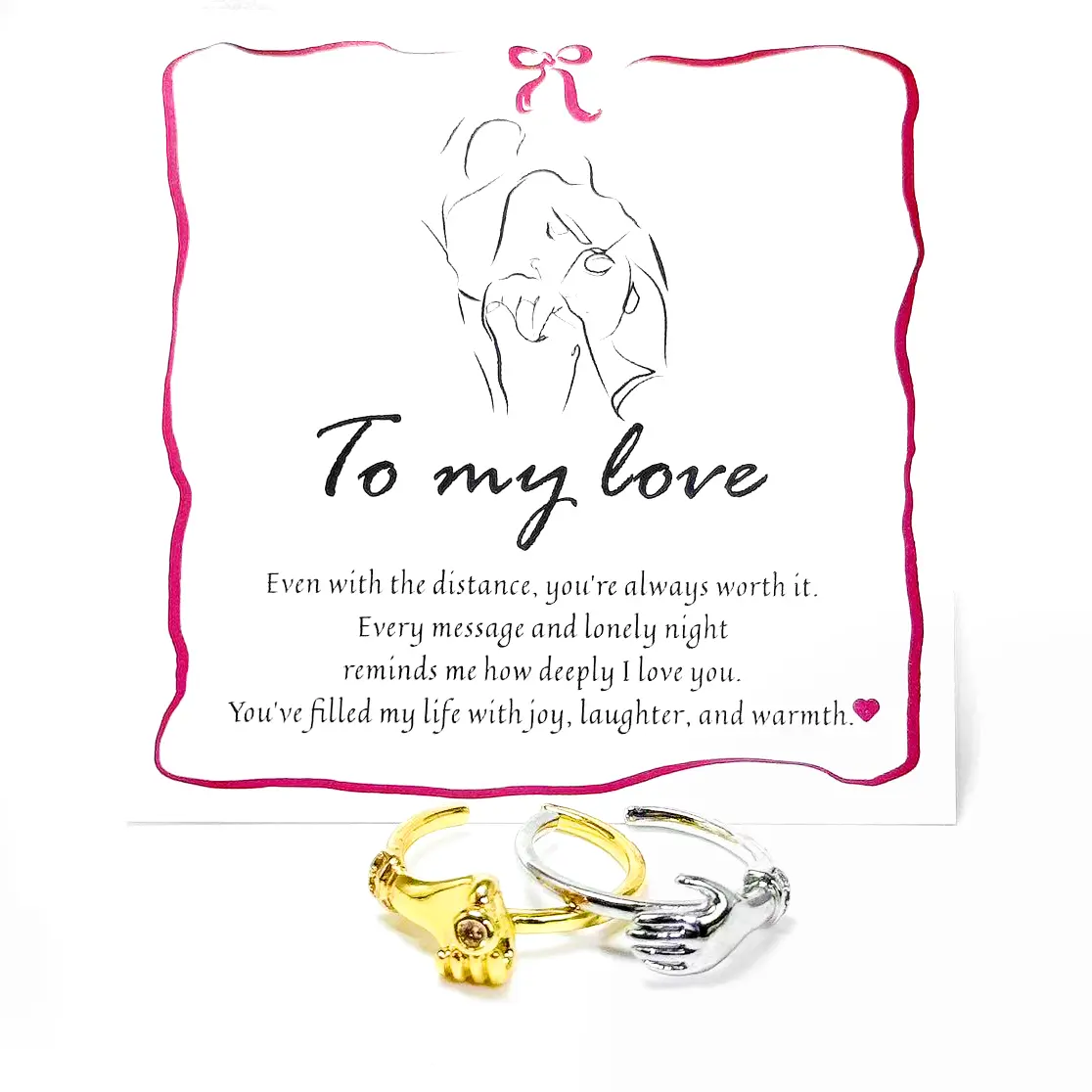 Promise Hug Rings for Lovers Adjustable,Hug Design Symbol of Love and Protection Thoughtful Gift for Couples and Friends