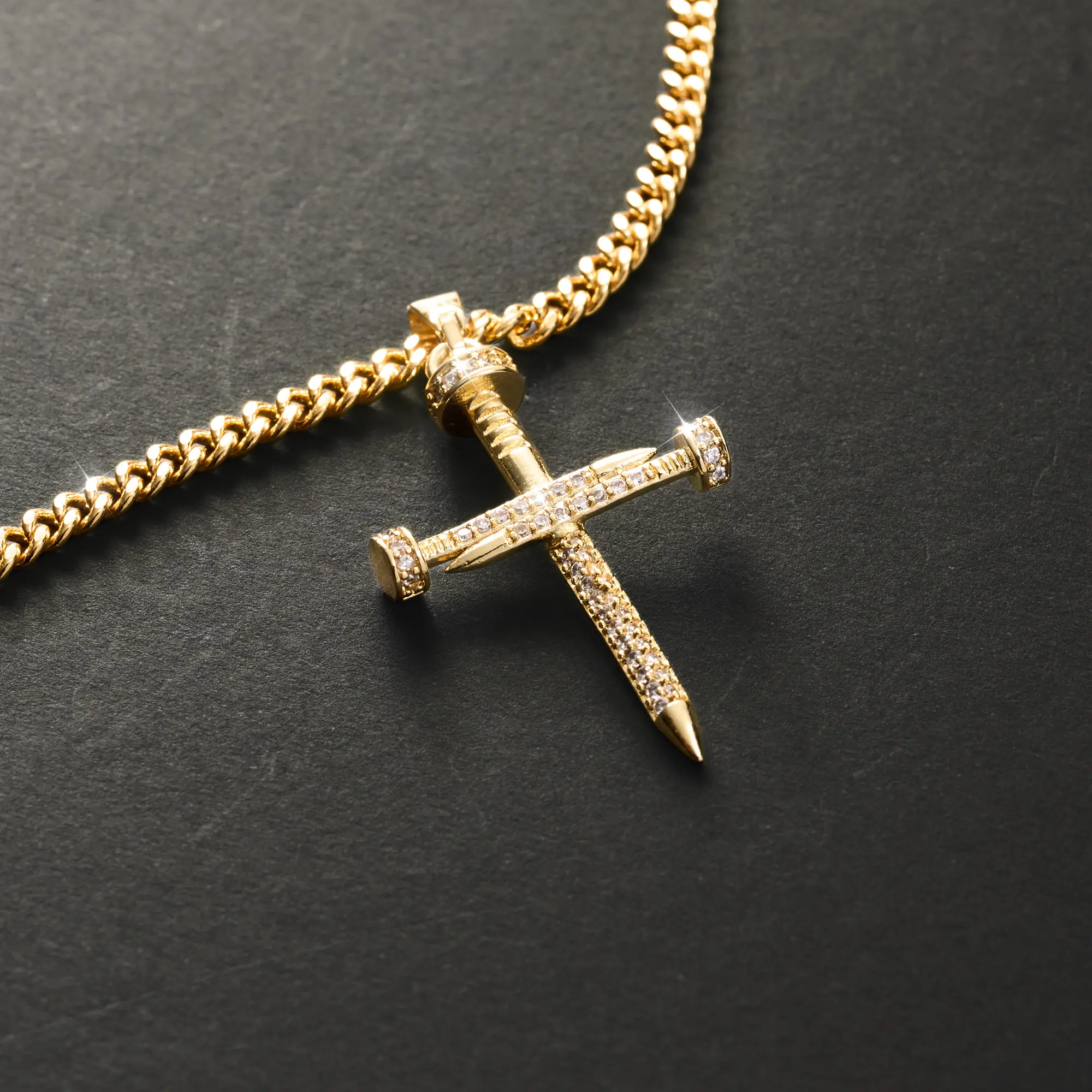 Unisex Christian Geometric Cross Pendant Necklace - Gold-Metal Coating Copper Chain, Long Length CZ Jewelry, Symbol of Faith, Hope & Perseverance, Ideal for Church Daily Wear & Religious Gift Occasions